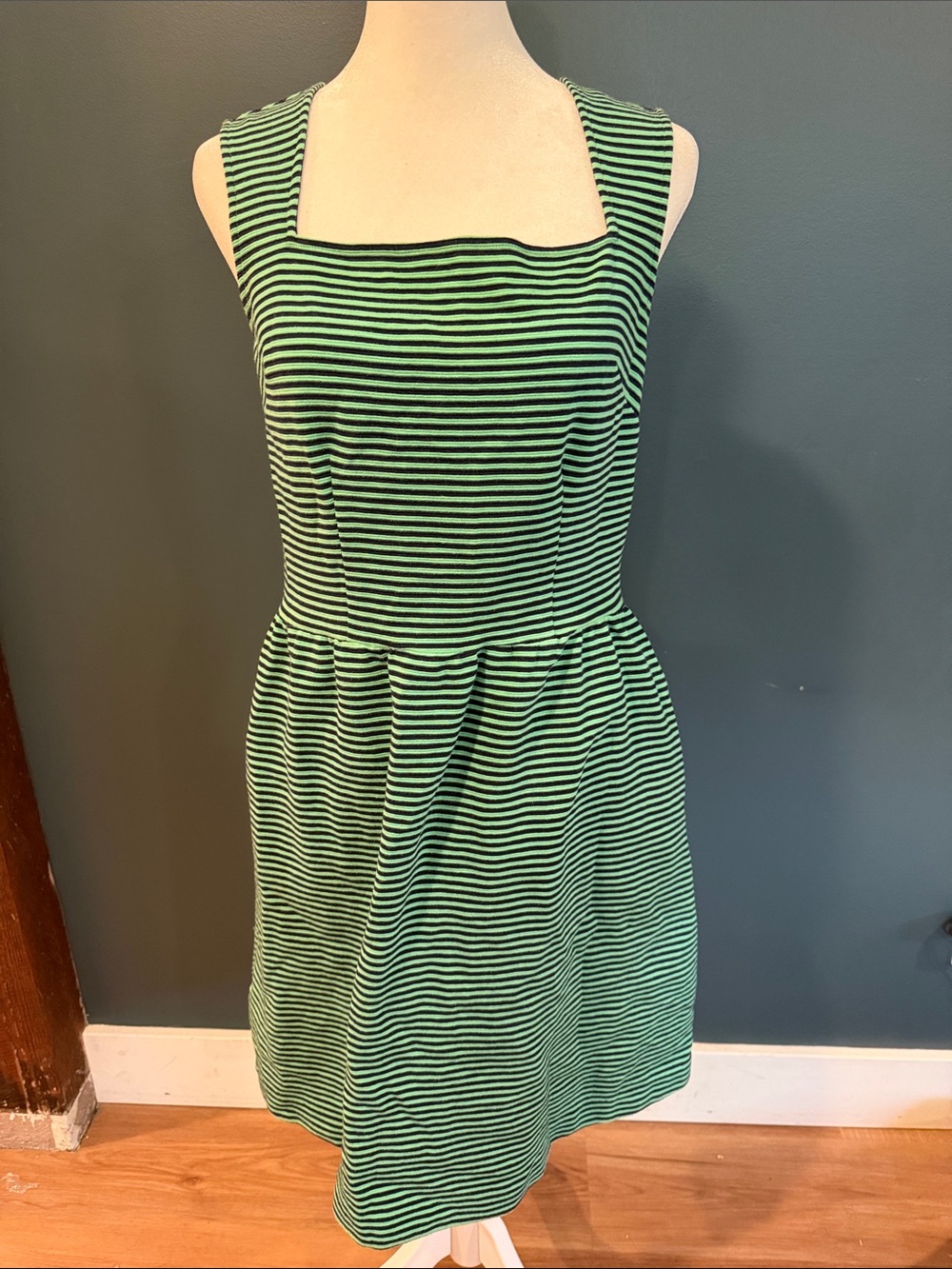 Merona Green and Black Striped Square-Neck Midi Dress